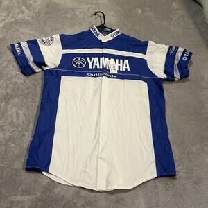 Yamaha Outboards Shirt Mens Medium Blue White Team Button Up Short Sleeve Racing